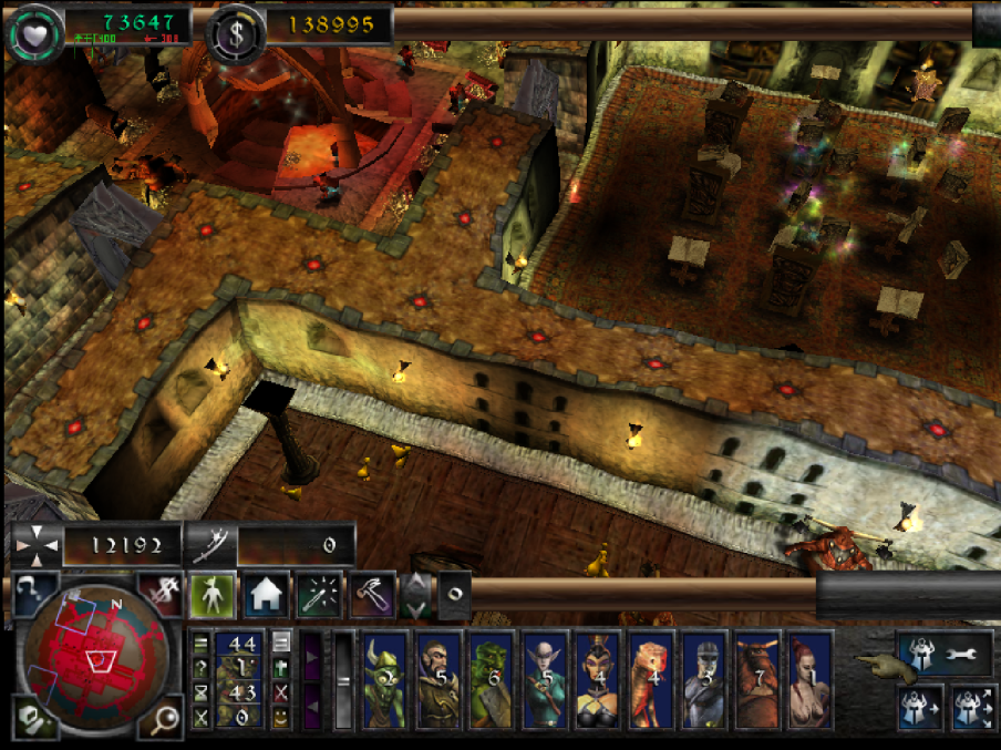 Dungeon Keeper. A stylsed, top-down view of a dungeon. 