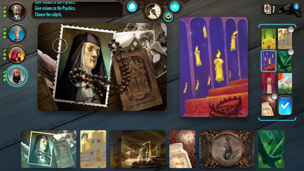 Mysterium. A virtual tabletop holds mysterious cards.