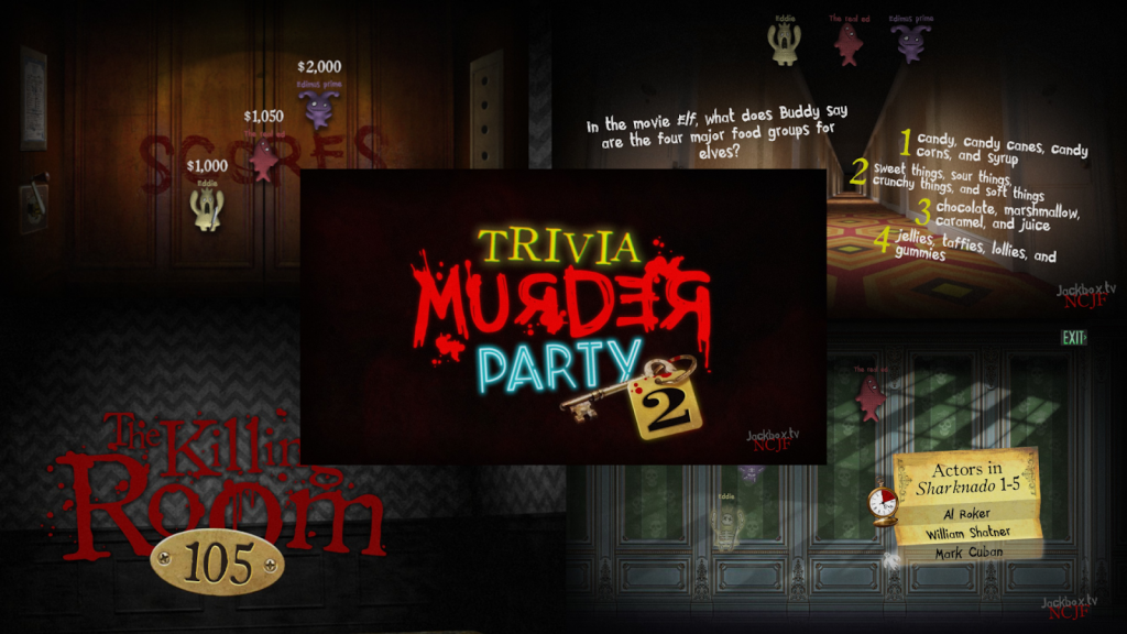 Trivia Murder Party 2. Composite image showing example trivia questions from the Jackbox 6 game.