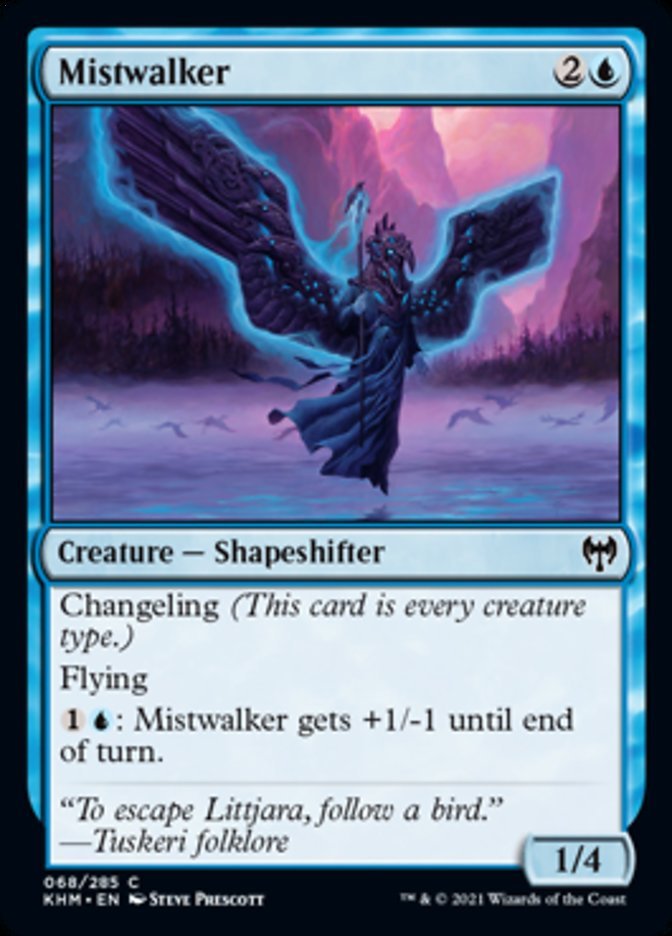 Mistwalker {2}{U}

Creature — Shapeshifter

Changeling (This card is every creature type.)

Flying

{1}{U}: Mistwalker gets +1/-1 until end of turn.